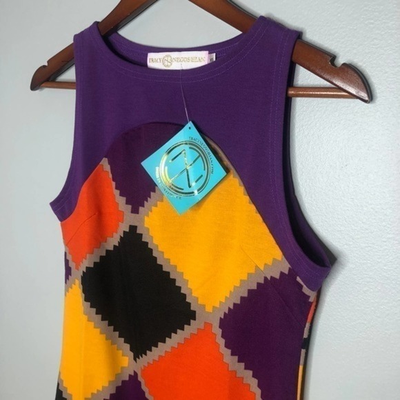 NWT Tracy Negoshian Jagged Diamonds Shift Dress sleeveless ponte knit XS - Picture 3 of 8
